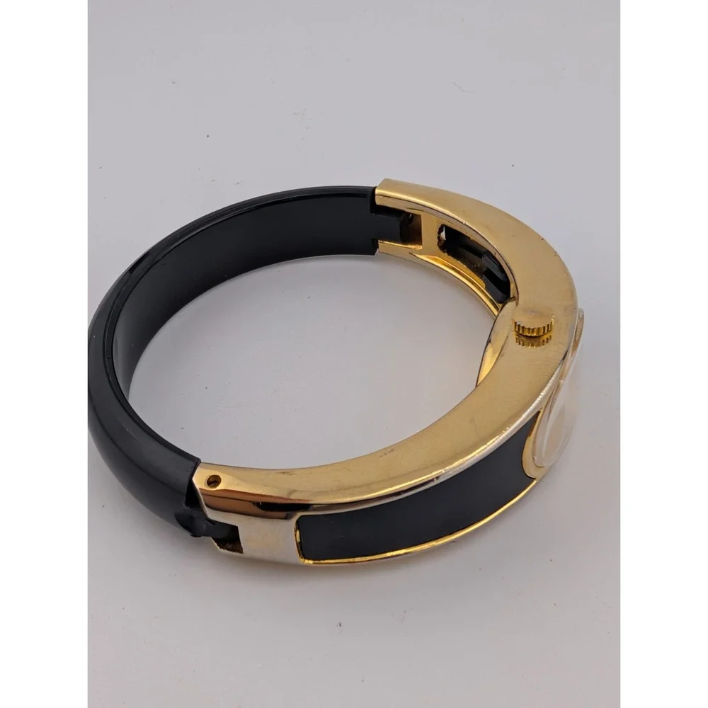 Vintage Women's Mechanical Black and Gold Cuff Band Watch- Working